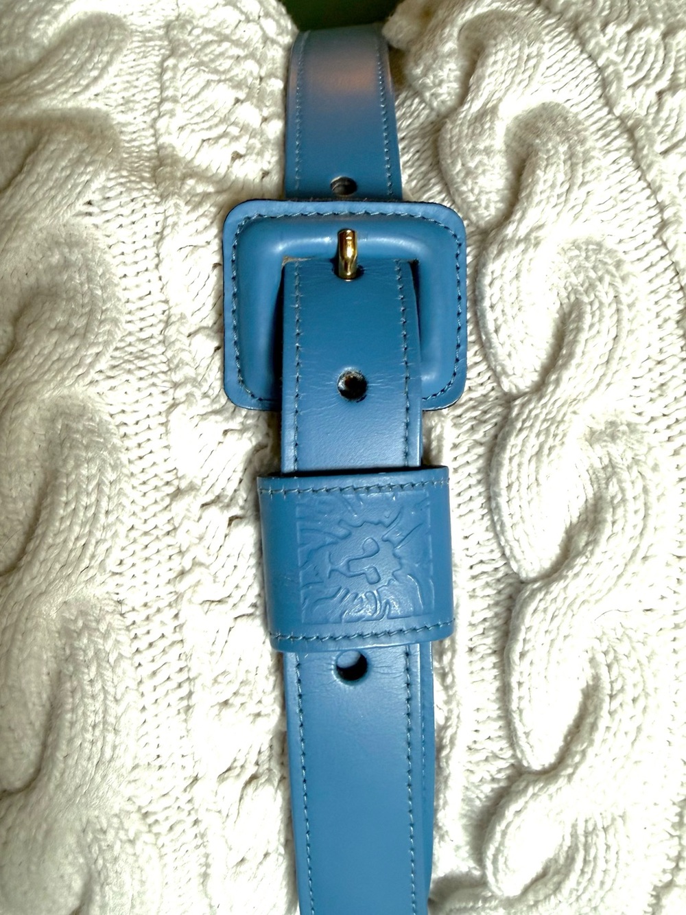 Anne Klein Sky Blue Leather Woman’s Belt with Embossed Logo - Picture 8 of 10
